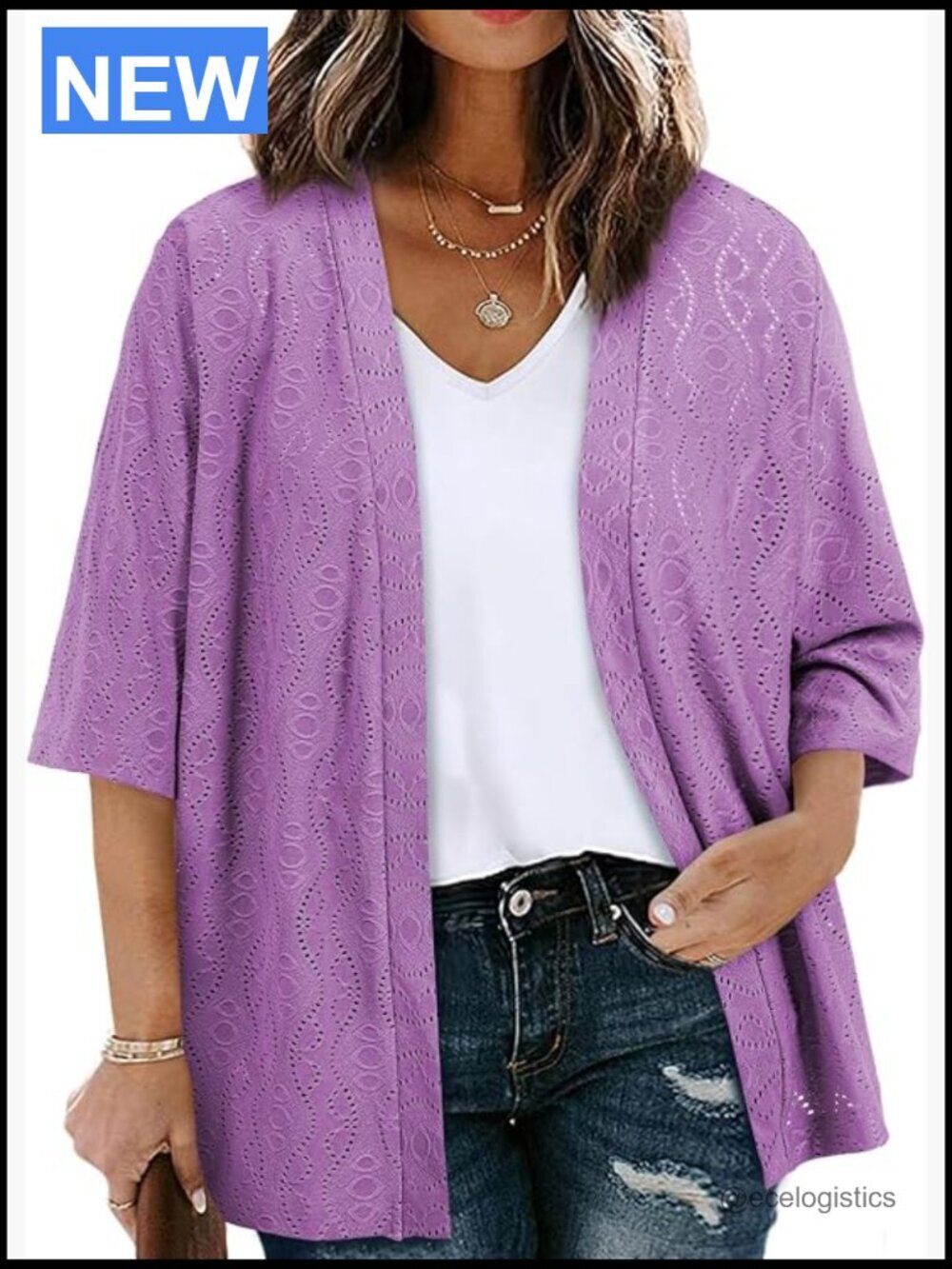 Plus Size Half Sleeve Knitted Jacquard Cardigan Kimono Cover Up 1X-5X